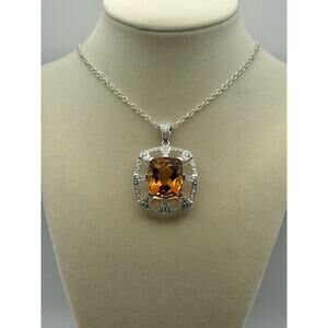 Huge Natural Citrine Gemstone Pendant With Rhodium Plated Sterling Silver